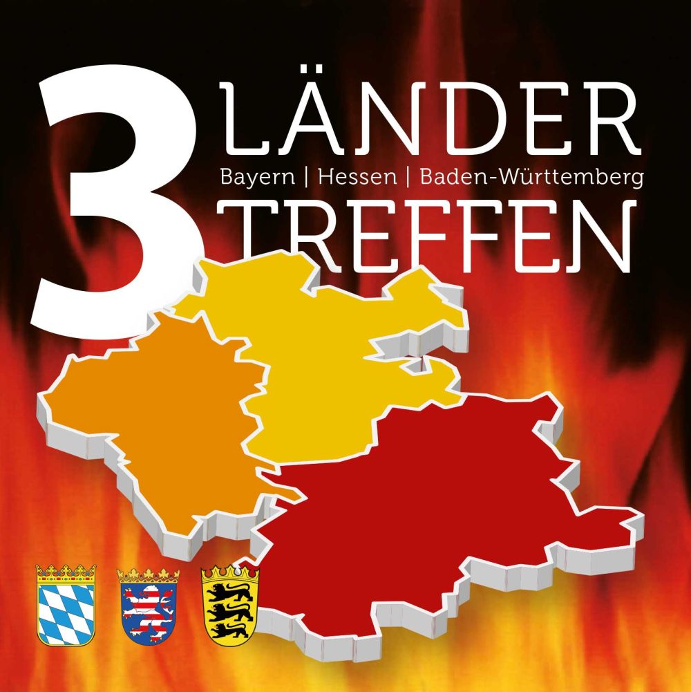 Logo zum Dreiländertreffen – mit den Umrissen der drei Landkreise Odenwaldkreis, Landkreis Miltenberg und Neckar-Odenwald-Kreis